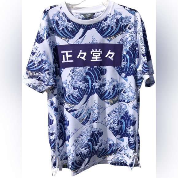 ☀️LAST CALL☀️ Pop Art Shirt New York BLUE WAVE Graphic Zippers HipHop 2XL - Picture 1 of 5